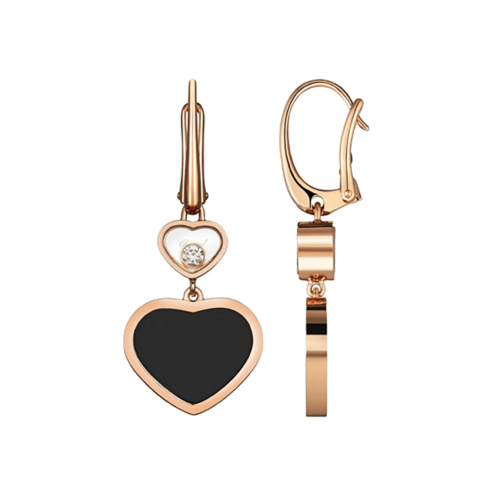 Chopard Happy Hearts 18ct Rose Gold 0.10ct Diamond Onyx Earrings