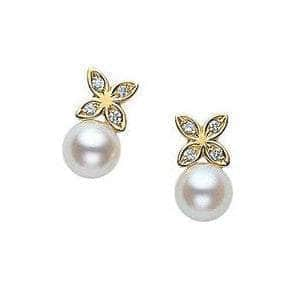 Mikimoto Earrings MIKIMOTO AKOYA DIAMOND FLOWER EARRINGS PE 1392 D K