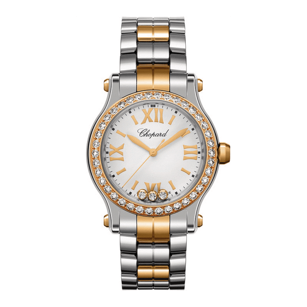 Chopard Happy Sport Rose Gold Case Silver Dial Diamond Bezel Free